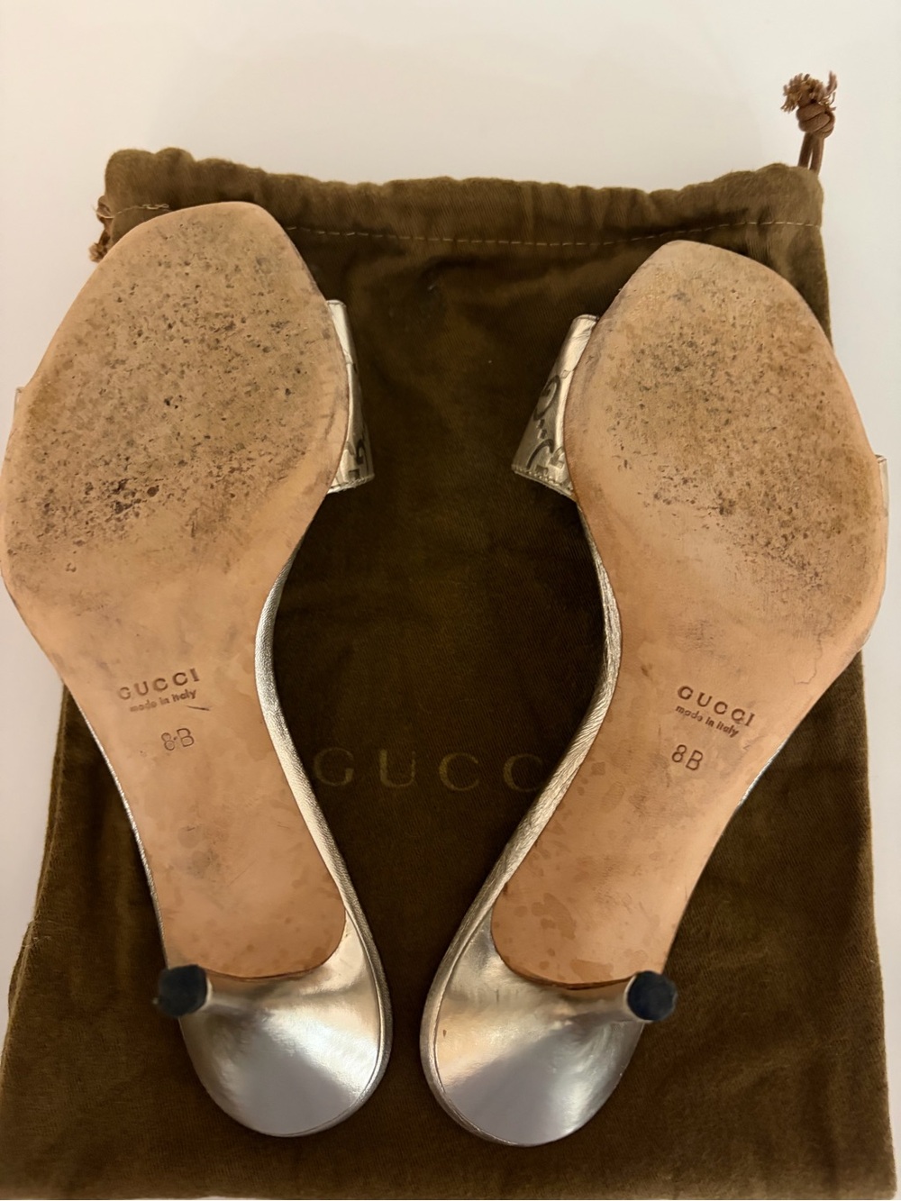 Gucci Metallic champagne/gold monogram buckle slide mule - Picture 3 of 3